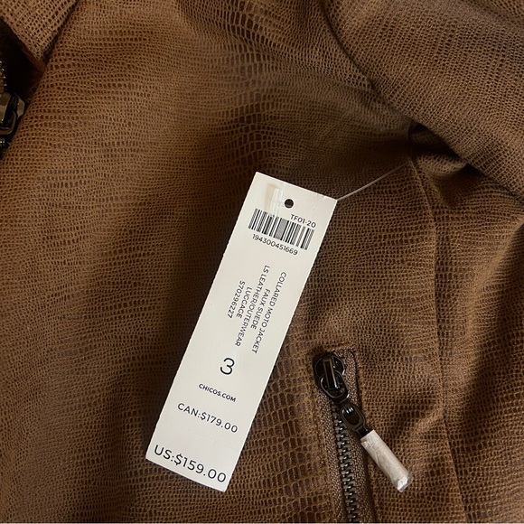 NWT Chico's Faux Suede Motorcycle Jacket Collared Brown Zip Up Size 3 16/18 - Picture 11 of 11